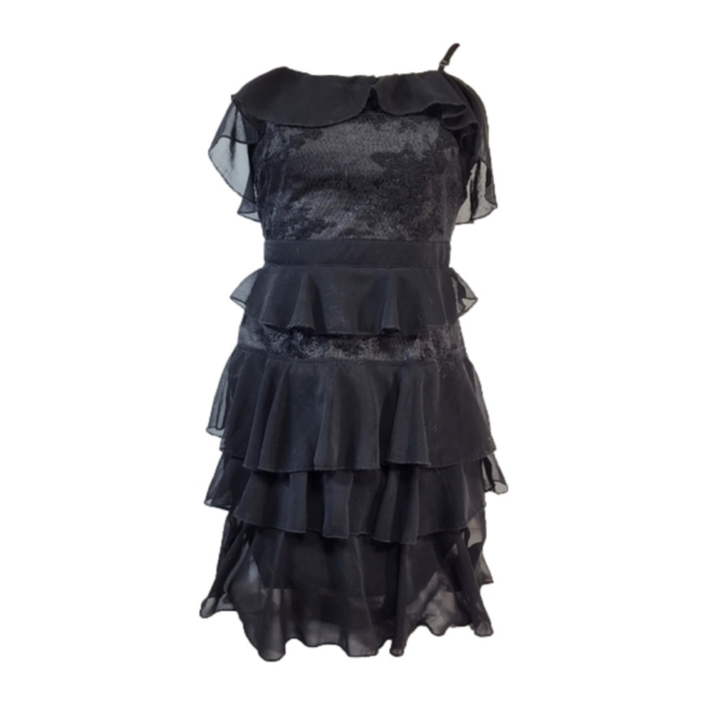 PRETTYLITTLETHING Black Ruffle & Lace Dress